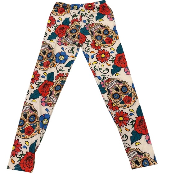 Dia De Los Musertos Sugar Skull Rose Day of the Dead soft Leggings XS - Picture 8 of 17